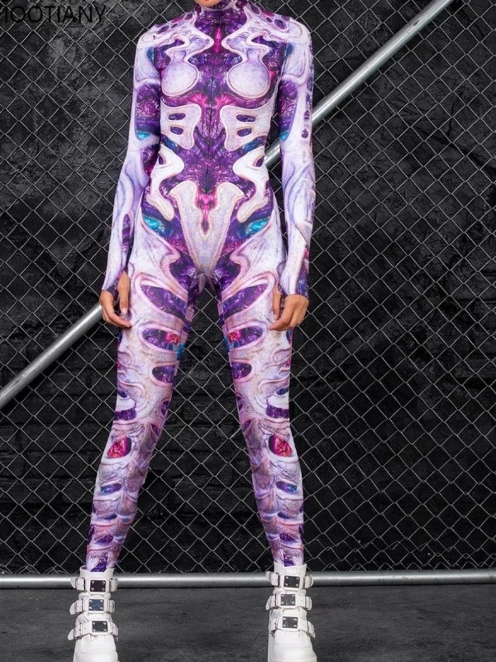 Badinka Alien Biomechanical-Print Full Bodysuit/catsuit - L
